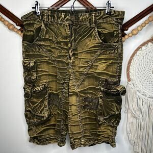 Twoce Green Black Acid Wash Cargo Shorts